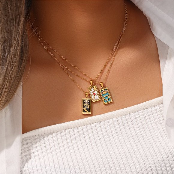 Empress Tarot Card Pendant Necklace 18K Gold Enamel Rectangle Stainless … - Picture 4 of 11